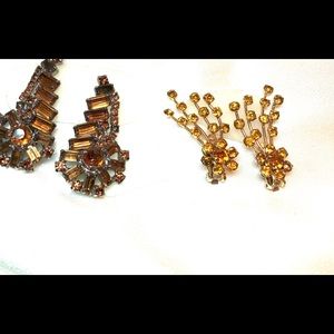 Two pairs of vintage amber rhinestone earrings